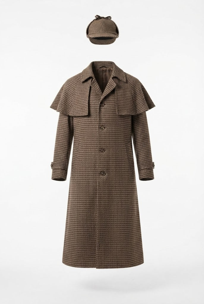 Men's Sherlock Holmes costume with intricately detailed Sherlock hat and legendary coat Chichicherry