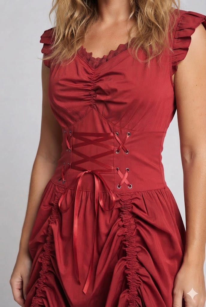 Women's romantic dress with ruffle details and elegant lacing Chichicherry