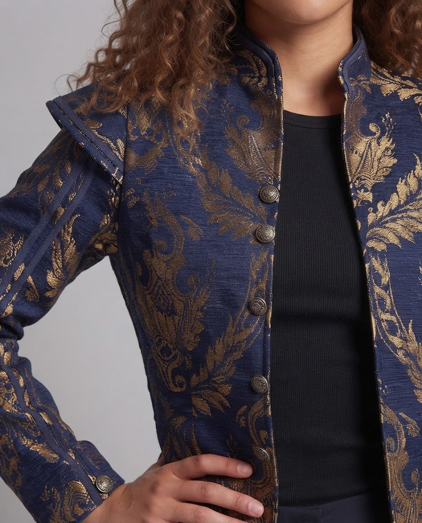 Women Luxurious Jacquard Jacket with Intricate Embroidery Chichicherry