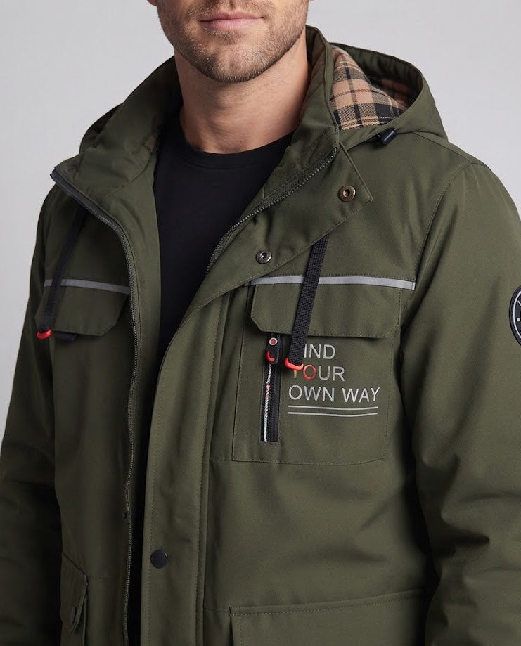 Men's technical urban parka with hood, reflective inserts and multifunctional pockets Chichicherry