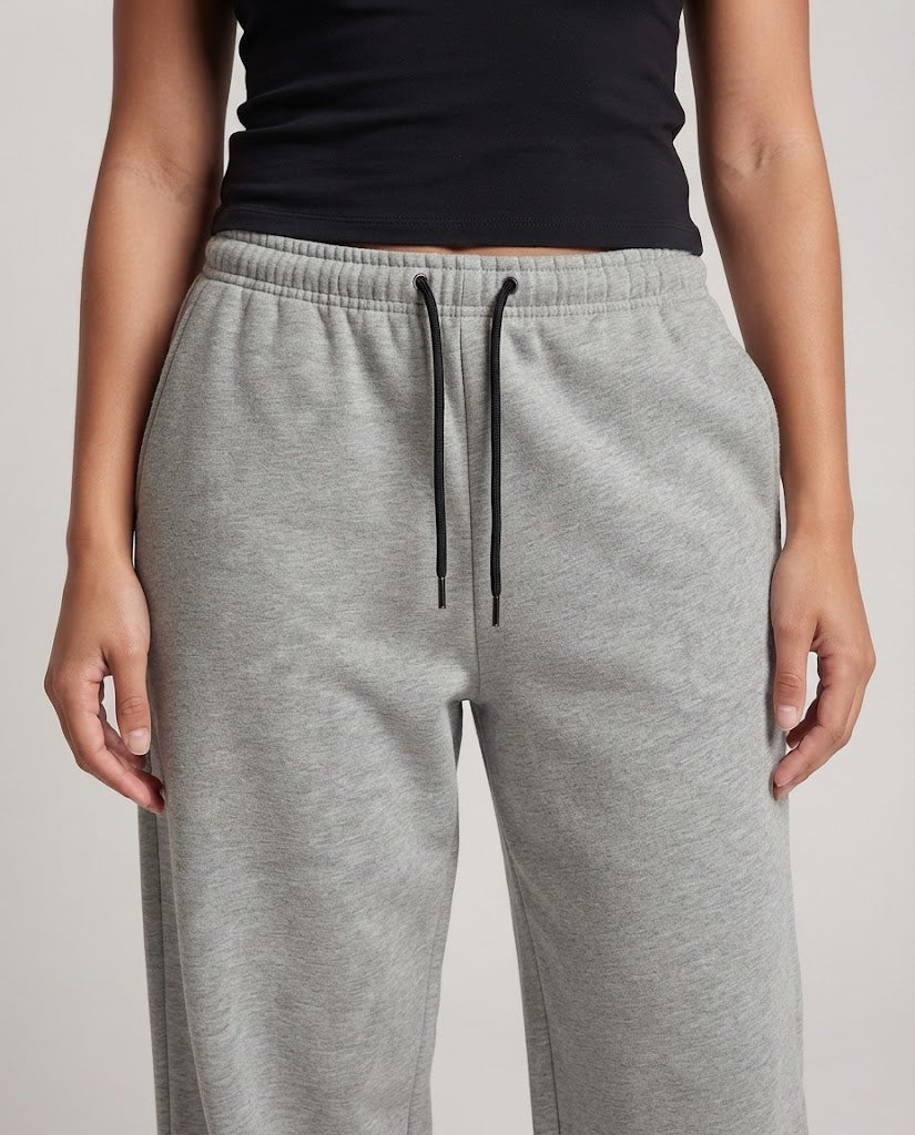 Ladies Ultra-wide Fleece Sweatpants in Palazzo Cut with Drawstring Waist Chichicherry