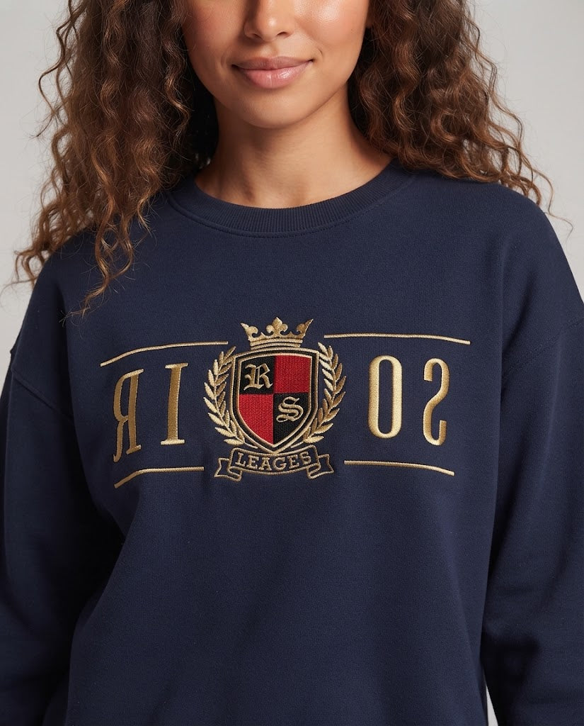 Women's Embroidered Cropped Sweatshirt with Crest Embroidery and Boxy Oversize Silhouette Chichicherry