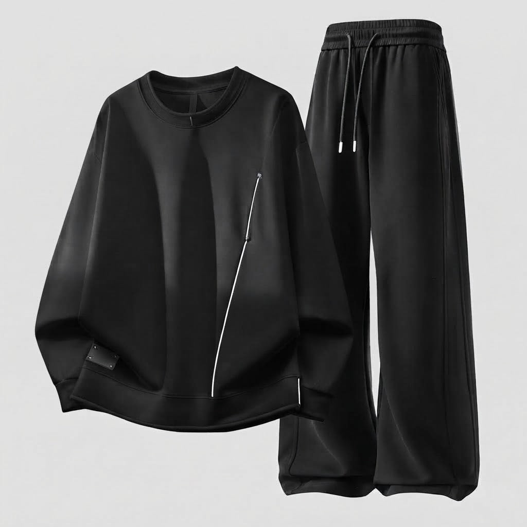 Men's Oversized Leisure Set made from heavy cotton blend with crew neck sweatshirt & wide jogging pants Chichicherry
