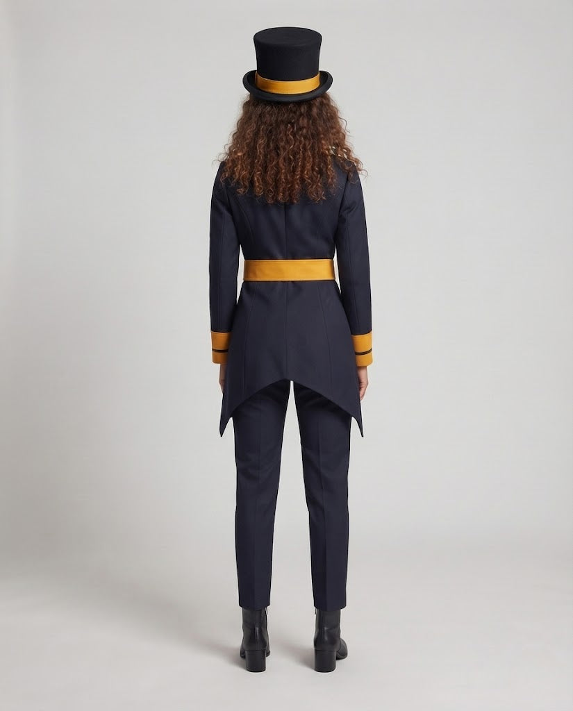 Women's costume set with elegant coat, shirt, gloves, and top hat Chichicherry