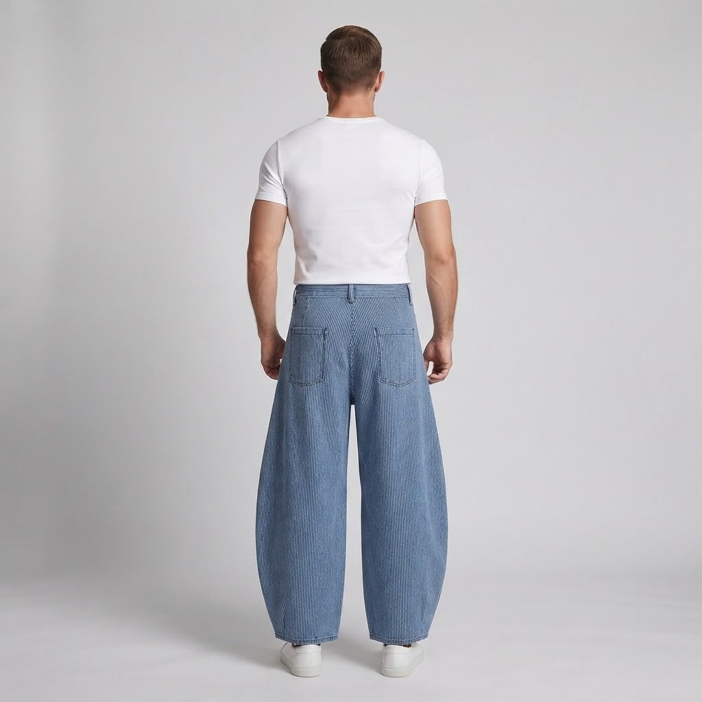 Men's Extra Wide Palazzo Pants made of fine pinstripe twill with floor-length hem Chichicherry
