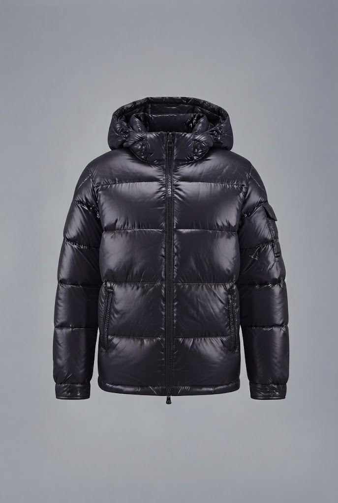 Men's Shiny Quilted Winter Jacket with Hood, Windproof Shell & Zipper Pockets Chichicherry
