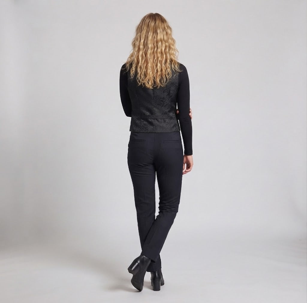 Women Elegant Velvet Waistcoat with Floral Patterns and Double Button Placket Chichicherry