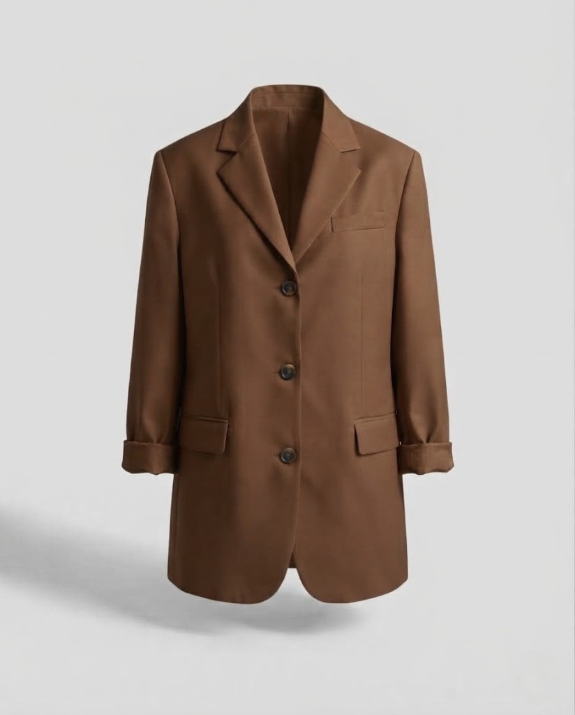 Women Long-cut boxy blazer with distinctive shoulder line and flap pockets Chichicherry