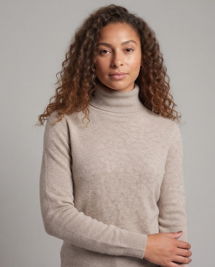 Women Fine Roll Neck Sweater in Cashmere-Look with Light Stretch and Minimalist Silhouette Chichicherry