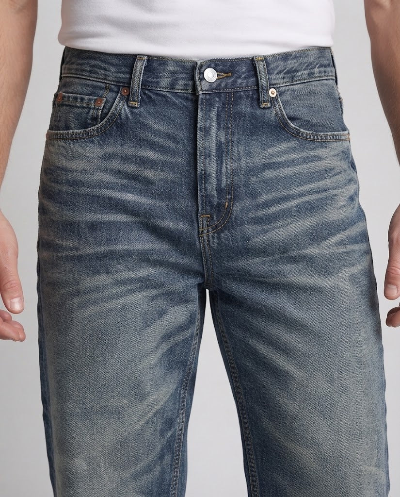 Men's Wide Retro-Flared-Denim-Jeans with Distinct Whisker-Look Chichicherry
