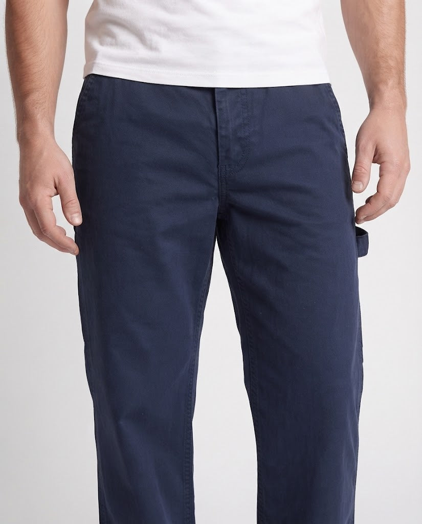 Men's Floor-Length Oversized Twill Pants with Wide Leg, Utility Side Pockets, and Elastic Drawstring Waist Chichicherry