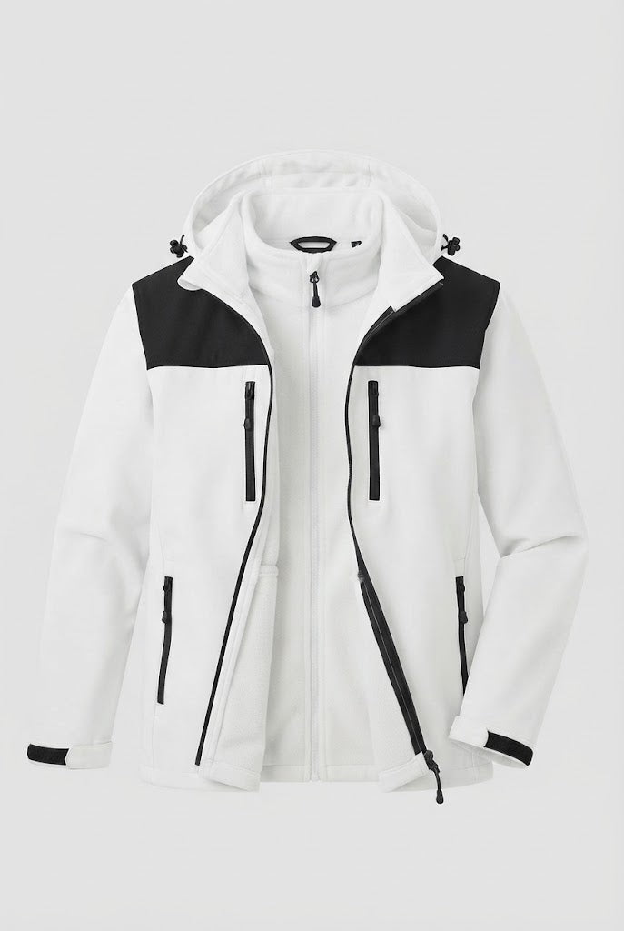 Men's Two-Layer Softshell Outdoor Jacket with Removable Fleece Inner Jacket and Hood Chichicherry