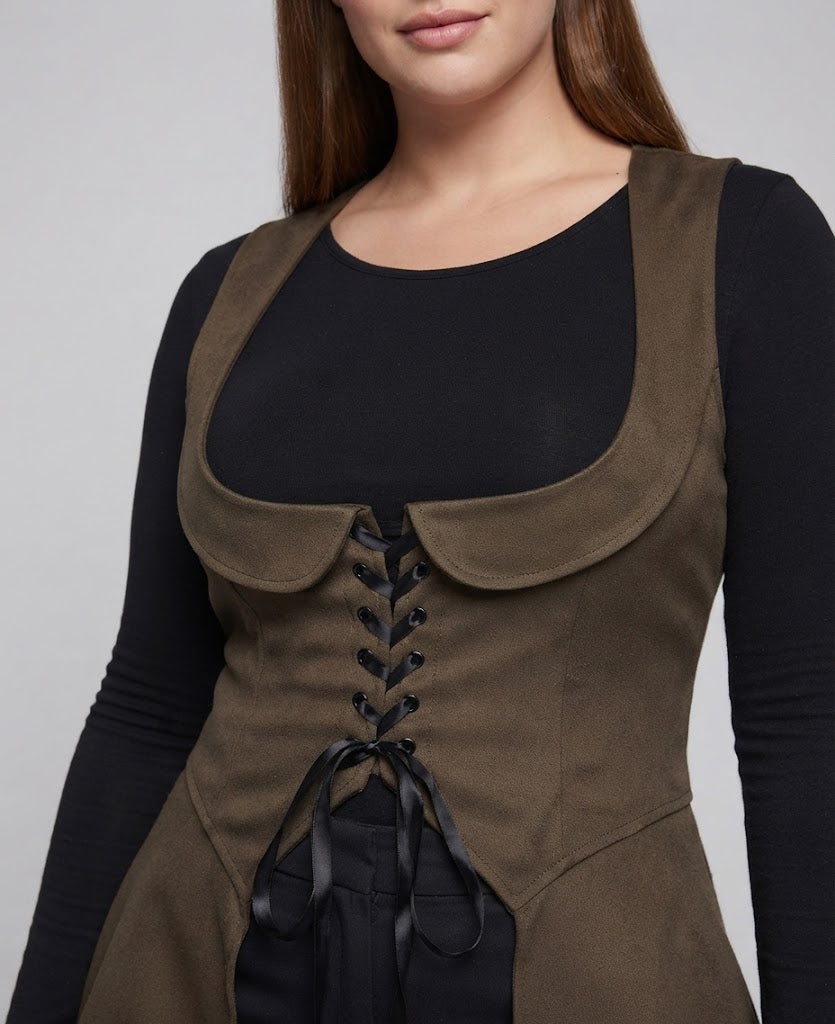 Women's elegant midi dress with sophisticated lacing detail and flowing cut Chichicherry