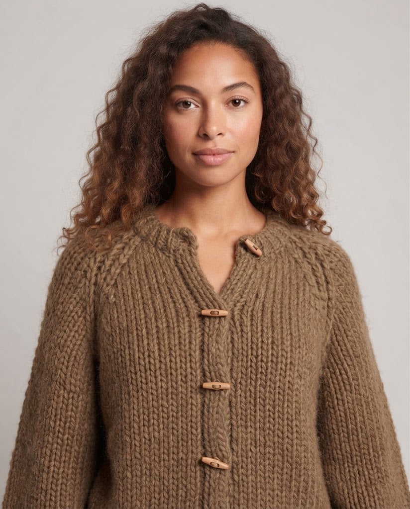 Women's chunky knit short cardigan with toggle buttons and voluminous balloon sleeves Chichicherry