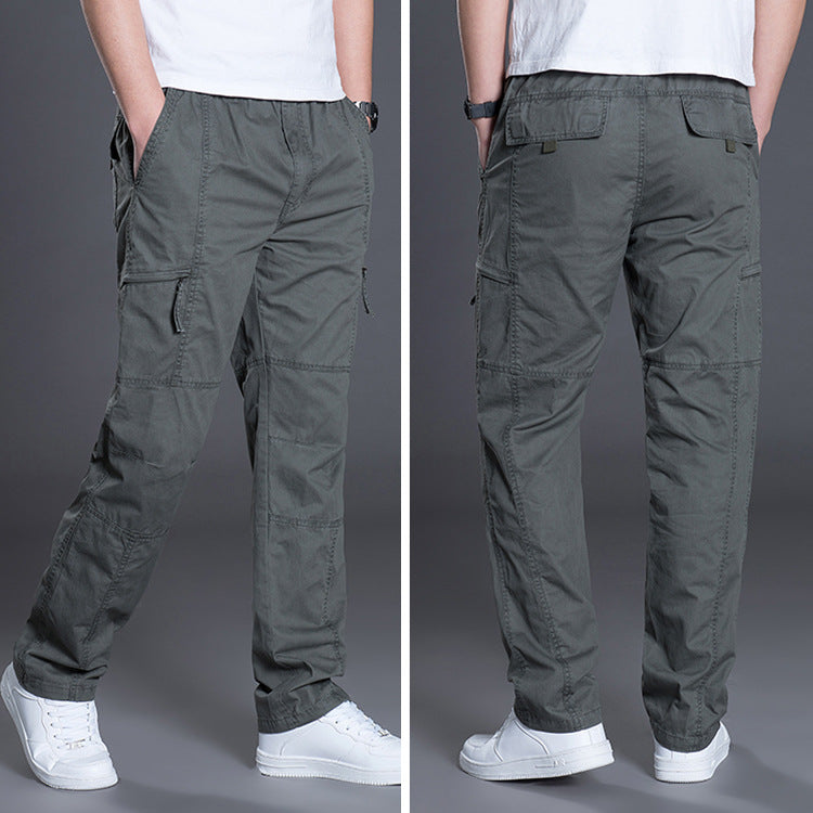 Men Straight Cut Utility Cargo Pants with Knee Darts, Multi-Pockets & Elastic Waist Chichicherry