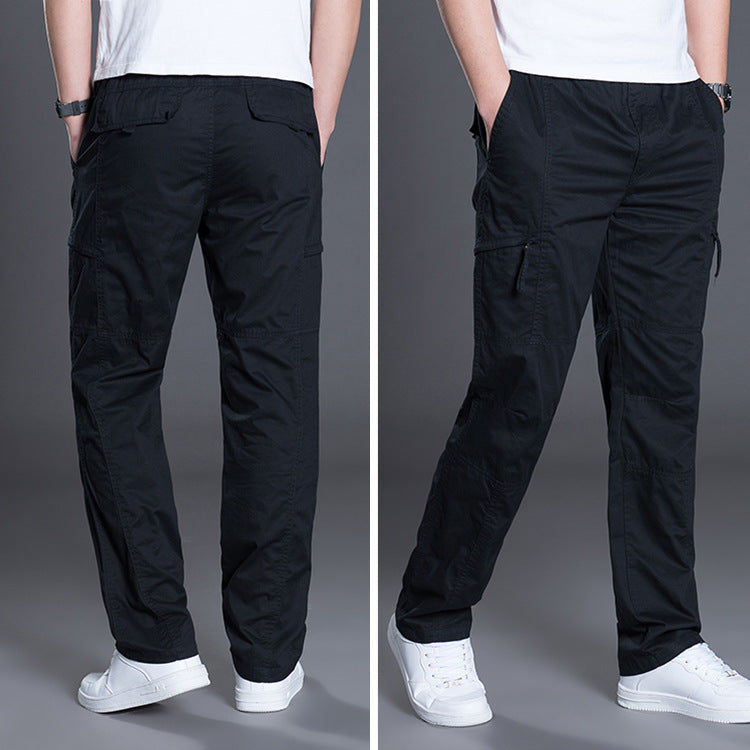 Men Straight Cut Utility Cargo Pants with Knee Darts, Multi-Pockets & Elastic Waist Chichicherry