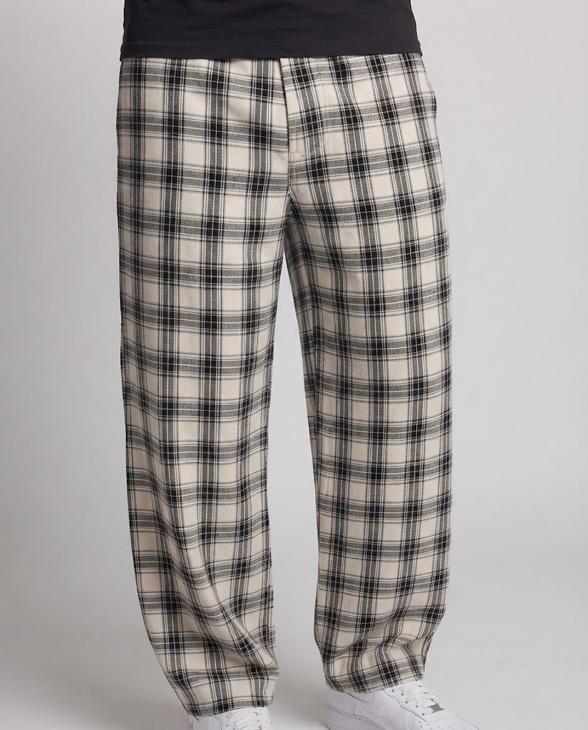 Men's Checked Wide-Leg Palazzo Pants with Loose Drawstring and Floor-Length Fall Chichicherry