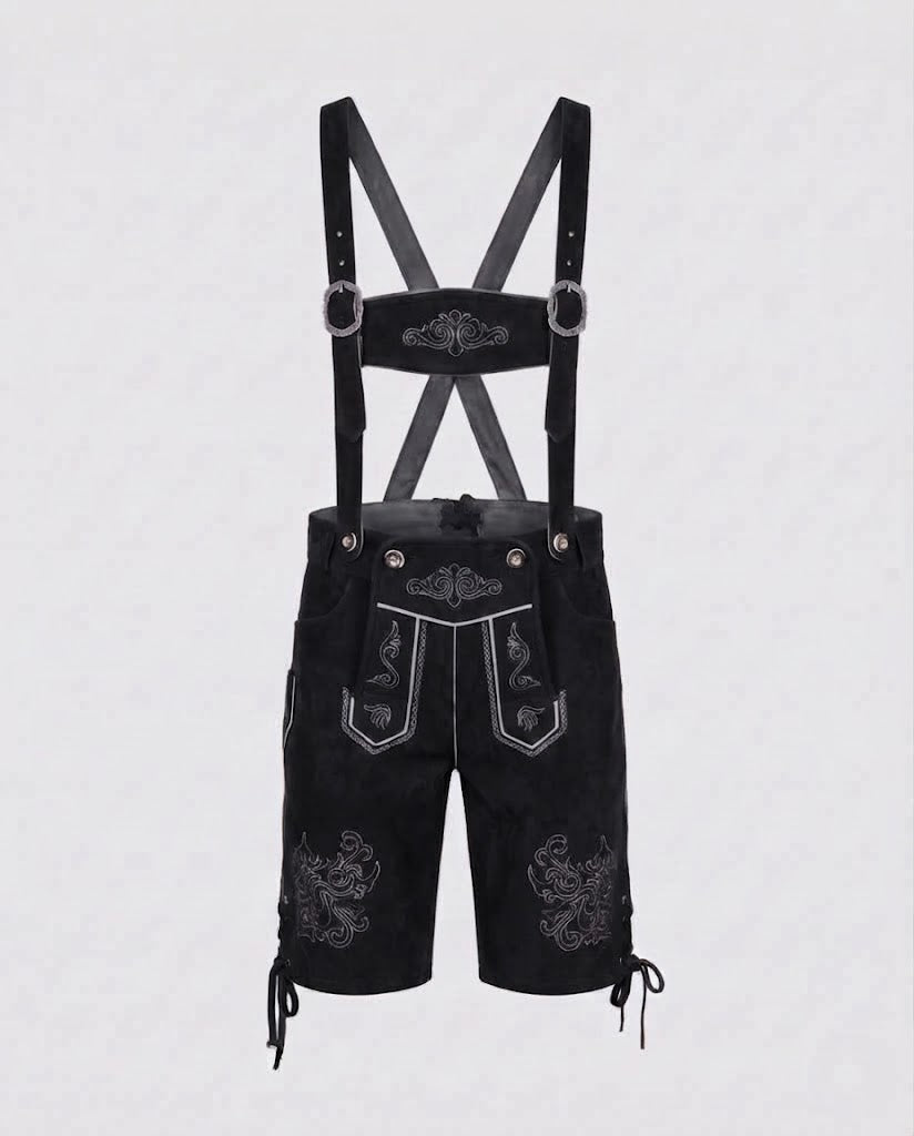 Men's Trachten Leather Shorts with Decorative Straps Chichicherry