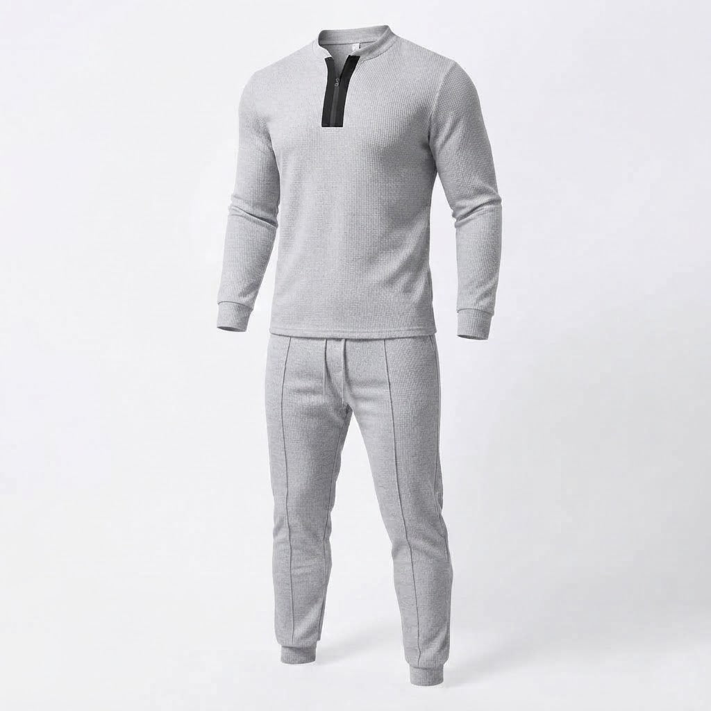 Men's Athletic Slim Lounge Set with Half-Zip Henley and Tapered Jogging Pants Chichicherry