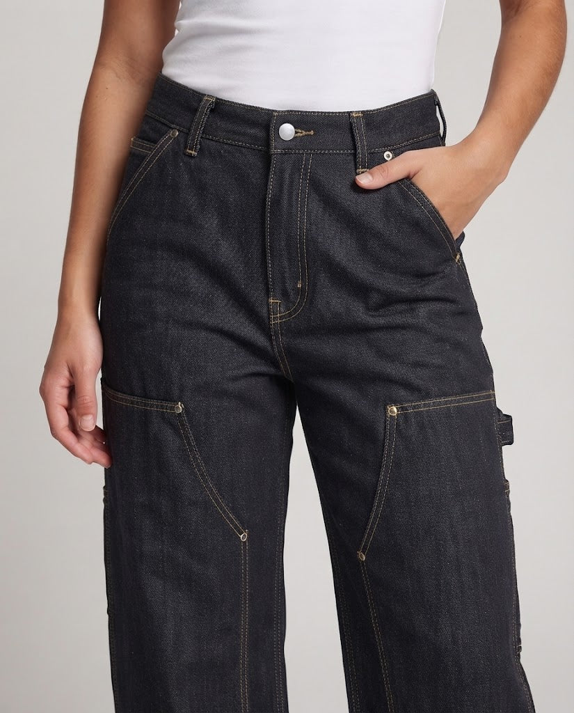 Ladies Oversize Denim Palazzo Pants with Utility Pocket Details Chichicherry