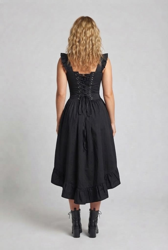 Women Elegant Vintage Dress with Ruffles and Lacing Chichicherry