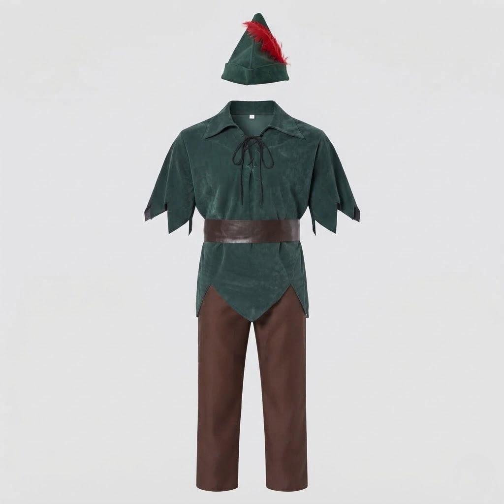Men's Peter Pan Costume with Hip Belt and Characteristic Hat Chichicherry