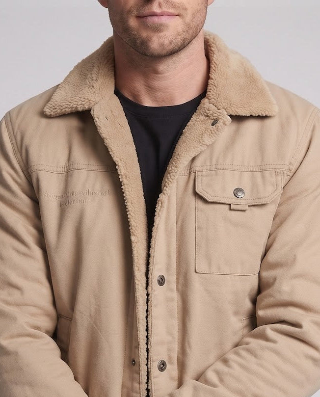 Men's Canvas Utility Blouson with Sherpa Lining and Chest Patch Pocket Chichicherry