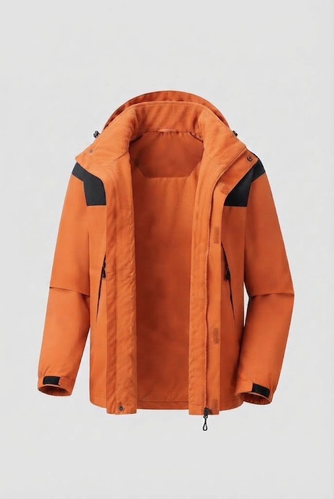 Men's Two-Layer Softshell Outdoor Jacket with Removable Fleece Inner Jacket and Hood Chichicherry