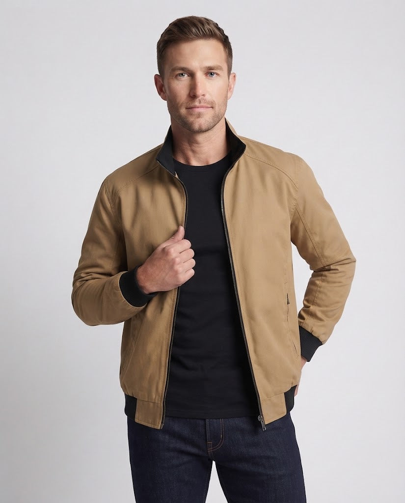 Men's Urban Thermal Bomber with Stand-Up Collar, Elastic Ribbed Cuffs, and Concealed Zipper Pockets Chichicherry