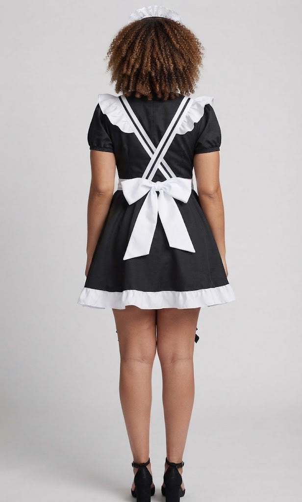 Women Playful Romantic Maid Costume with Ruffles and Accessories Chichicherry