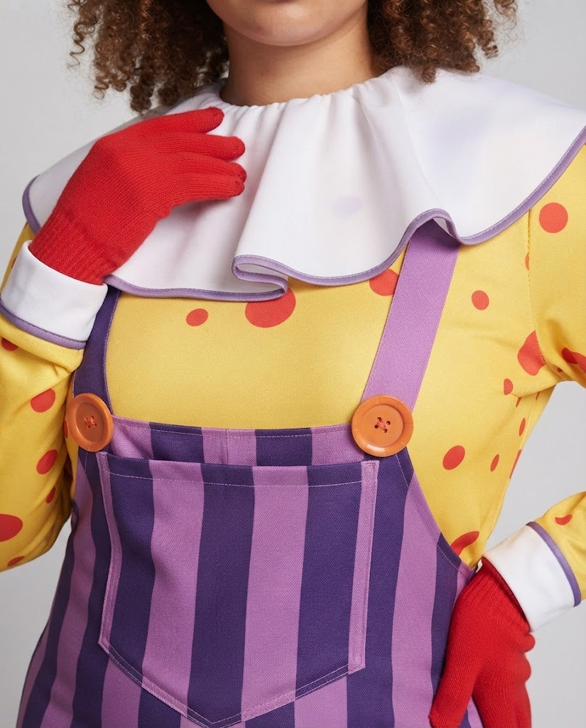Ladies Clown Costume with elastic suspenders and detachable collar Chichicherry