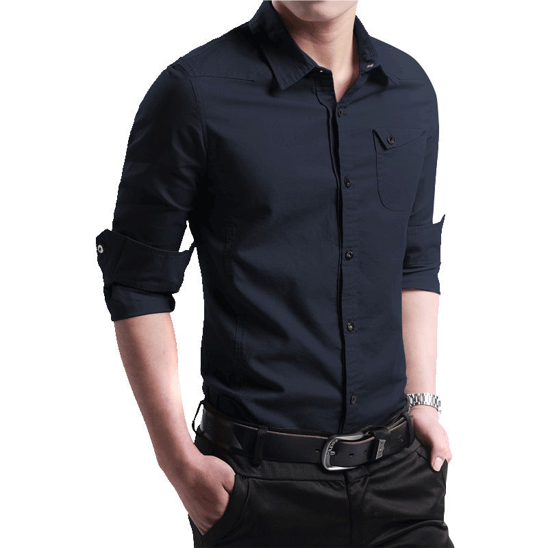 Men's Slim-Fit Business Shirt with Kent Collar and Patch Chest Pocket Chichicherry