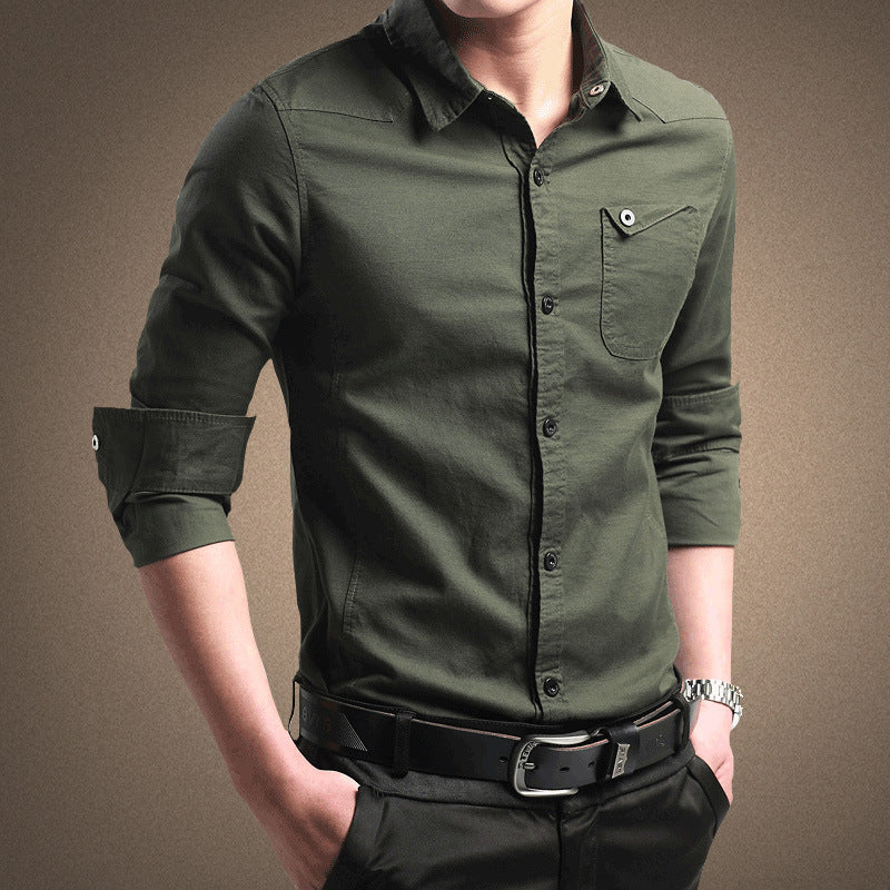 Men's Slim-Fit Business Shirt with Kent Collar and Patch Chest Pocket Chichicherry