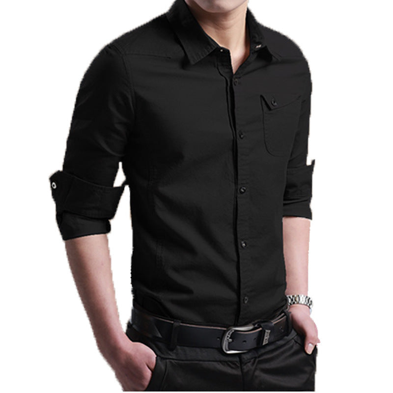 Men's Slim-Fit Business Shirt with Kent Collar and Patch Chest Pocket Chichicherry