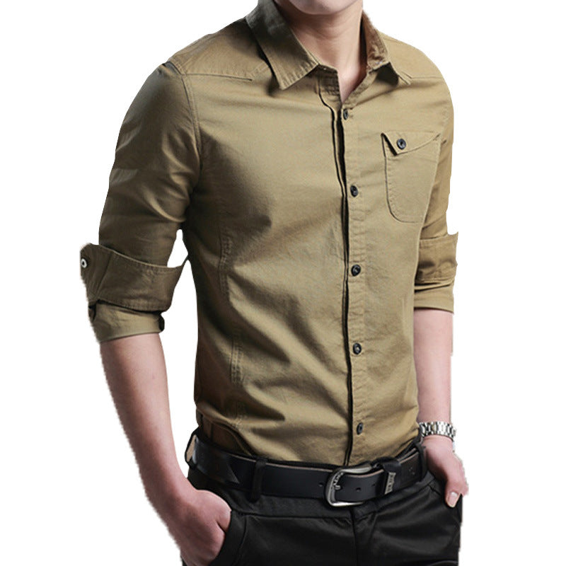 Men's Slim-Fit Business Shirt with Kent Collar and Patch Chest Pocket Chichicherry