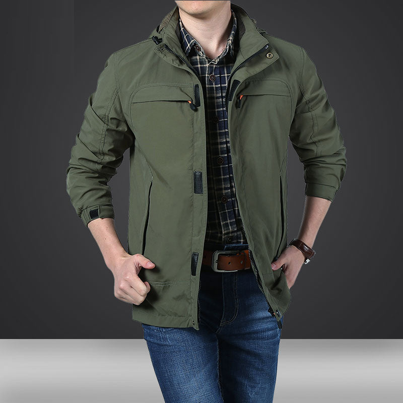 Men's lightweight hooded utility jacket with wind protection and multiple pockets Chichicherry