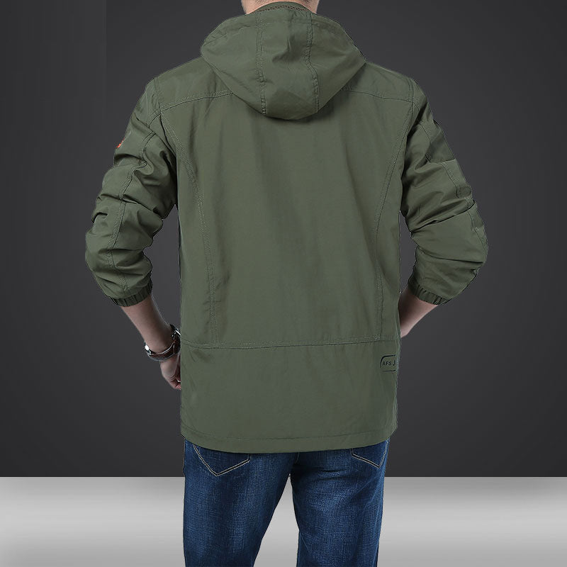 Men's lightweight hooded utility jacket with wind protection and multiple pockets Chichicherry