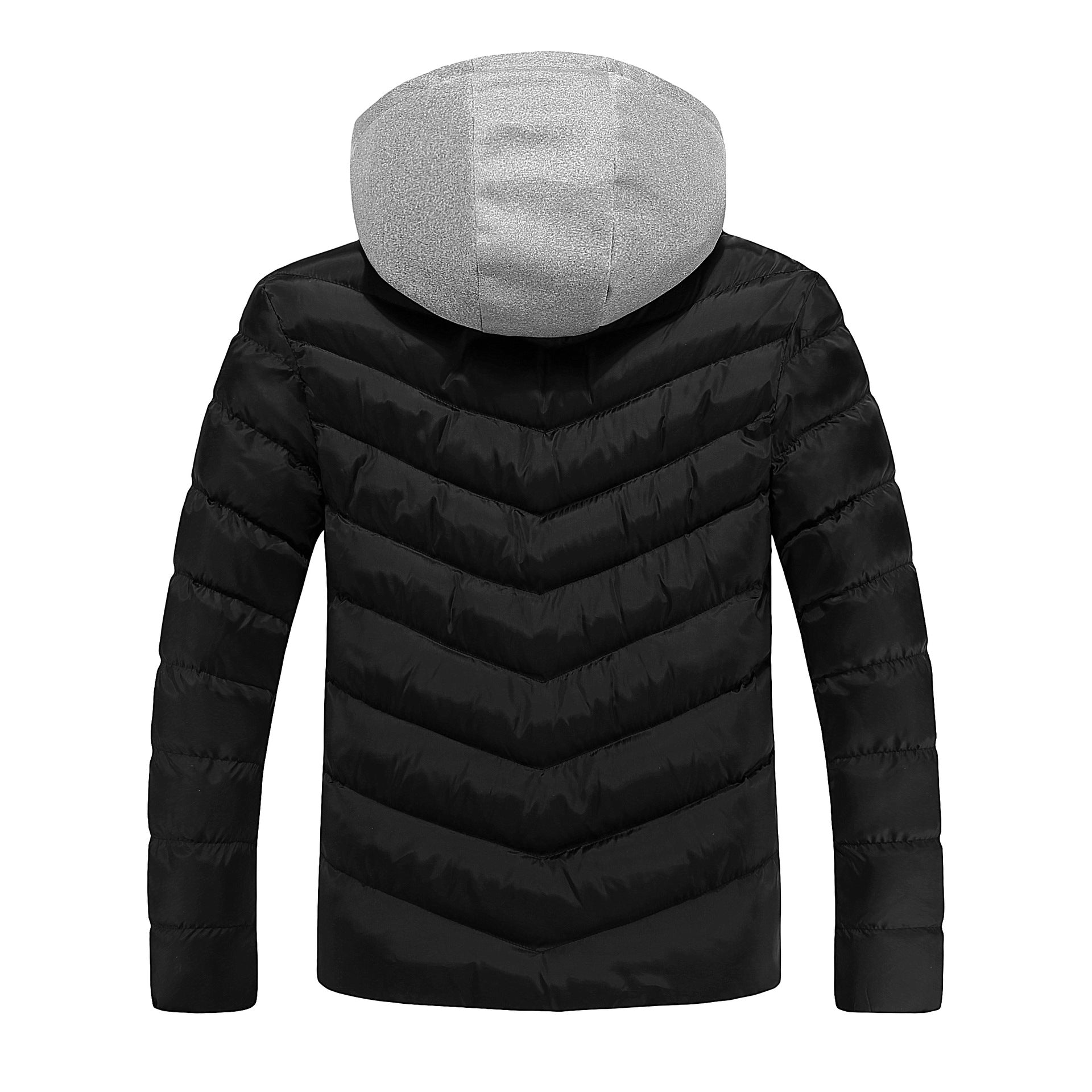 Men's Longer Ultra-light Quilted Coat with Contrast Lining, Padded Hood and Zipper Pockets Chichicherry