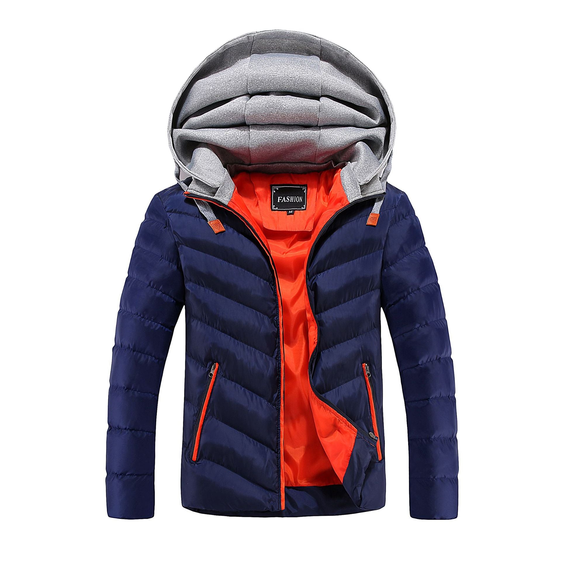 Men's Longer Ultra-light Quilted Coat with Contrast Lining, Padded Hood and Zipper Pockets Chichicherry