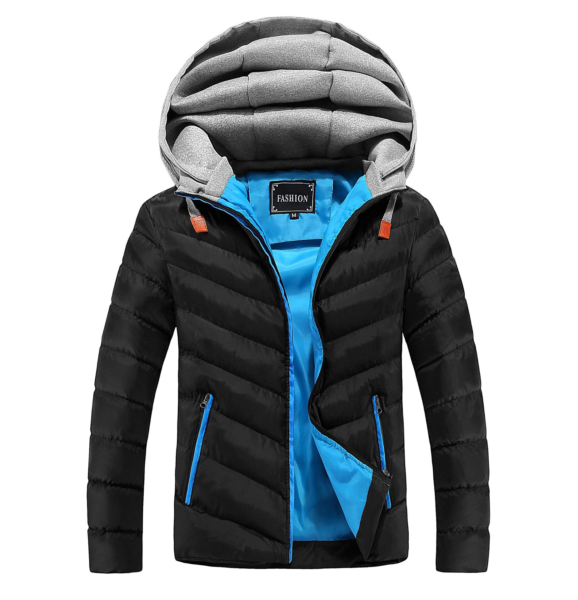 Men's Longer Ultra-light Quilted Coat with Contrast Lining, Padded Hood and Zipper Pockets Chichicherry