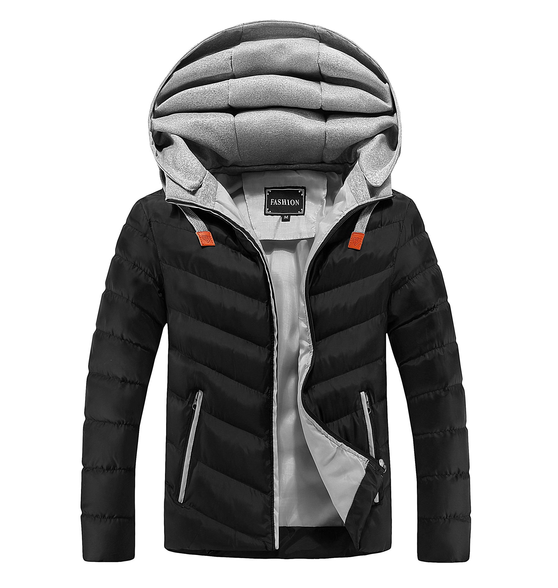 Men's Longer Ultra-light Quilted Coat with Contrast Lining, Padded Hood and Zipper Pockets Chichicherry
