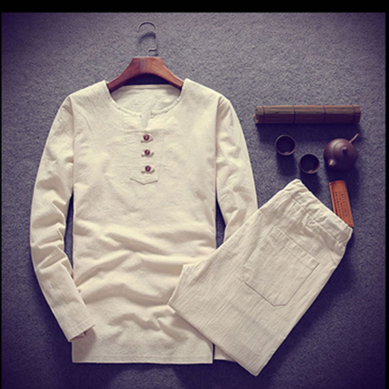 Men's Long Sleeve Henley Loungewear Top with Stand-Up Collar and Decorative Button Placket Chichicherry