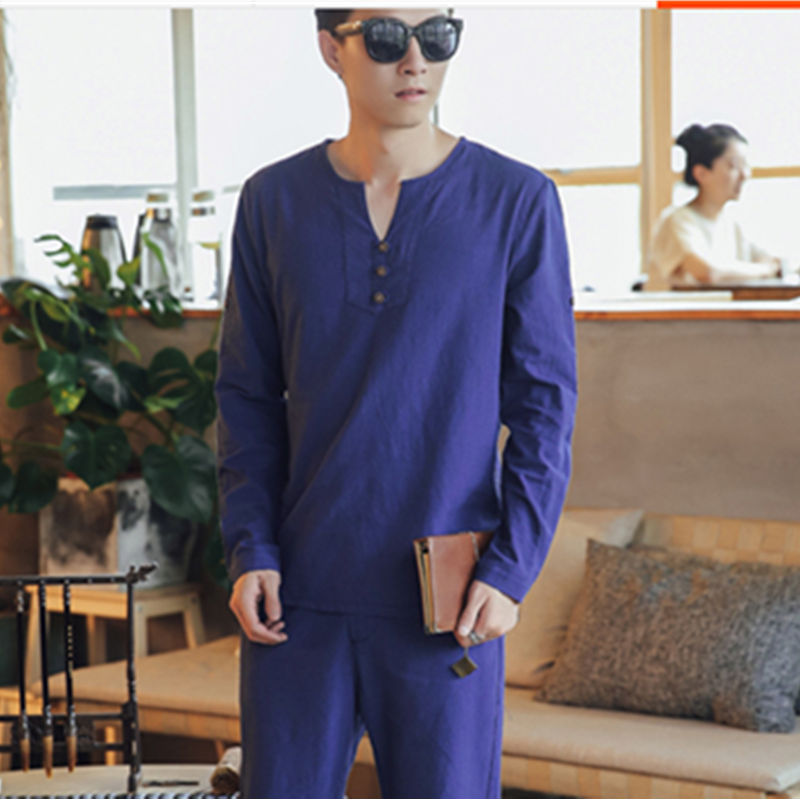 Men's Long Sleeve Henley Loungewear Top with Stand-Up Collar and Decorative Button Placket Chichicherry