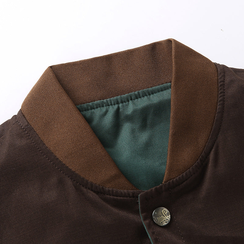 Men's College Bomber Jacket with Snap Button Placket, Contrast Trim, and Lightweight Lining Chichicherry