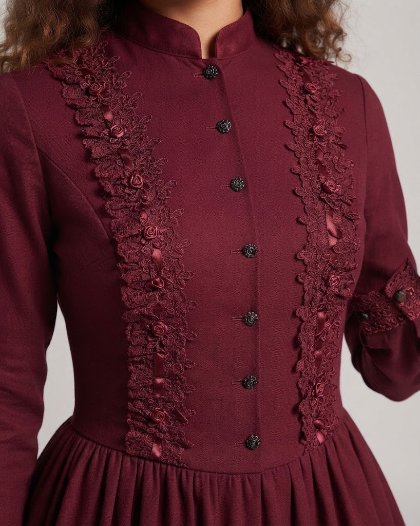 Women Elegant Historical Dress with Detailed Floral Embroidery Chichicherry