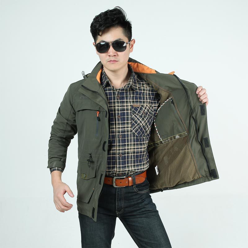 Men's field jacket with mesh lining, hood, and multifunctional pockets Chichicherry