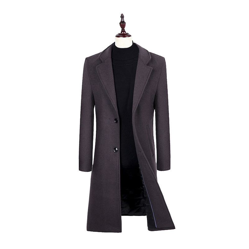 Men's Elegant Single-Breasted Wool Blend Coat with Quilted Lining Chichicherry