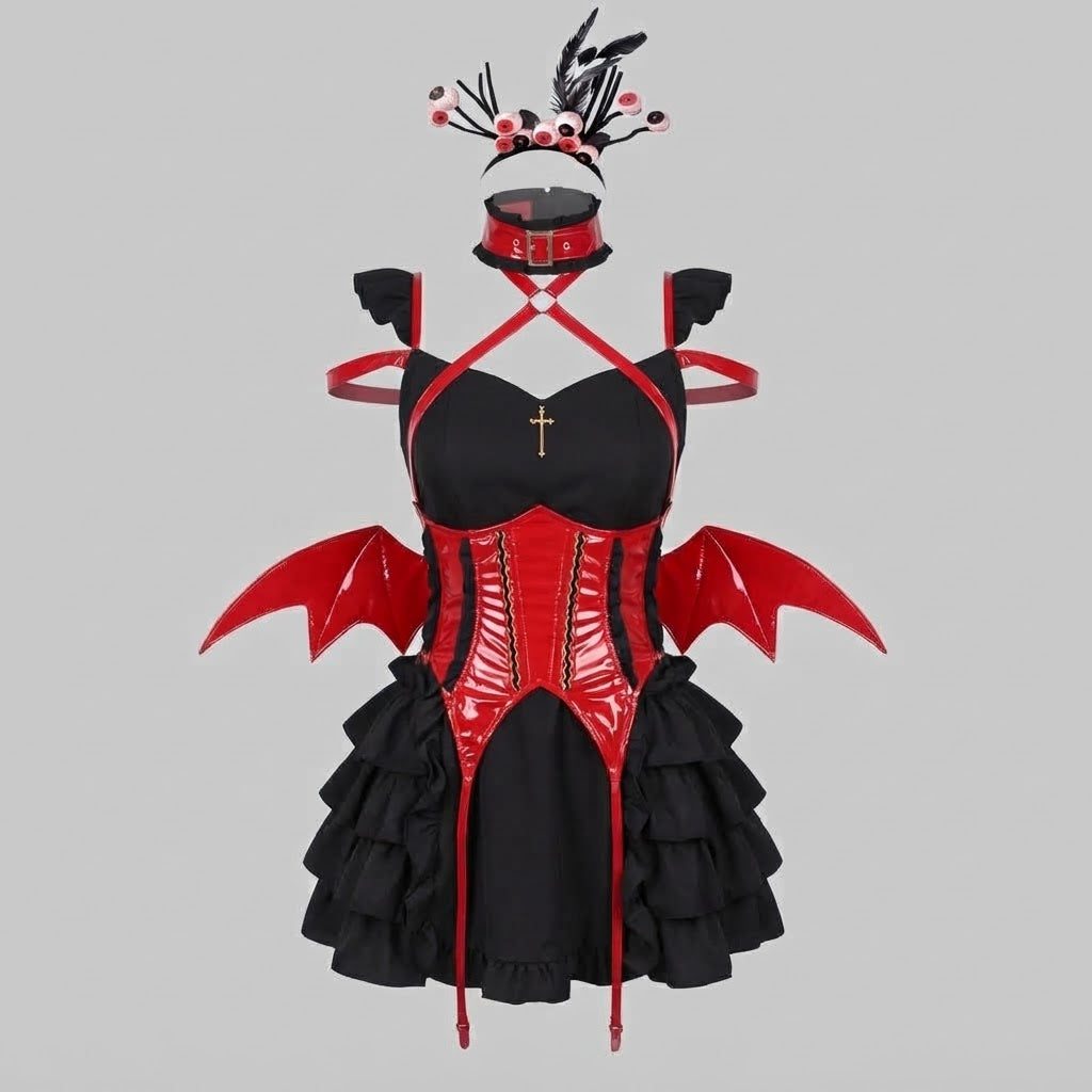 Ladies Gothic Maid Costume with Voluminous Skirt and Lace Accents Chichicherry