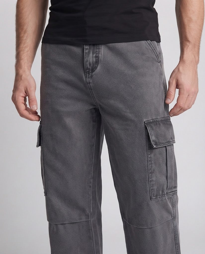 Men's Wide Utility Cargo Pants with Knee Insert and Multiple Pockets Chichicherry