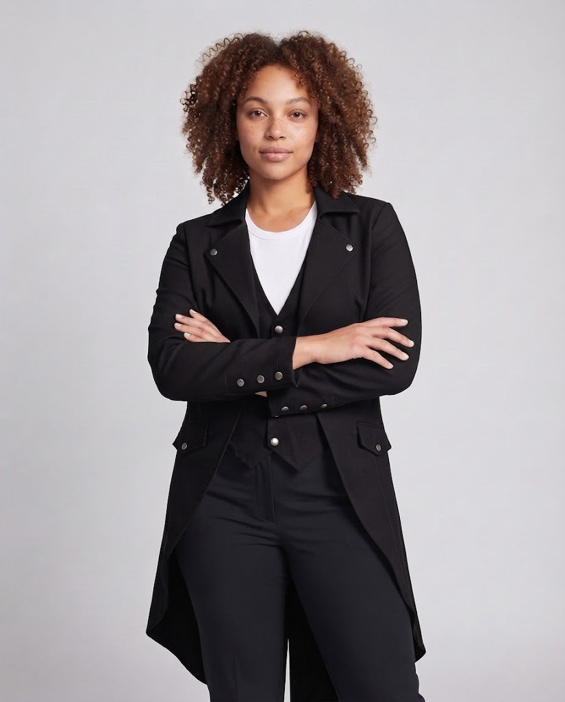 Women Long Coat with Asymmetric Cut and Elaborate Button Details Chichicherry